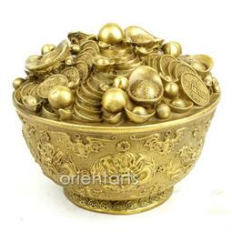 Brass Feng Shui Treasure Bowl Coins Bank with Nine Dragons