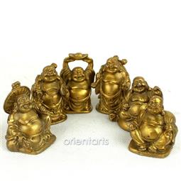 Brass Six Laughing Buddhas Set