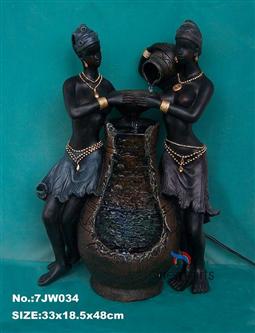 Double Black Girs nearby Pot Water Fountain