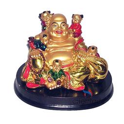 Golden Laughing Buddha with Five Children for Happy Feng Shui