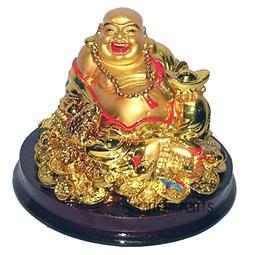 Golden Laughing Buddha with Ingot for Wealth Feng Shui