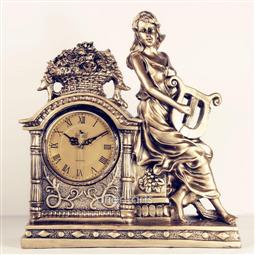 Lady with Musical Instruments Statue Resin Tabletop Clock