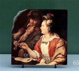 The Music Lesson by Frans van Mieris Oil Painting Reproduction on Marble Slab