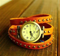 Vintage Wristband Bracelet leather Rivet Stud Watch