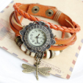 Adjustable Beaded Dragonfly Bracelet Leather Watch