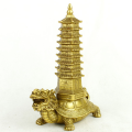 Brass Feng Shui Pagoda on Dragon Head Tortoise
