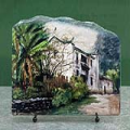 Chinese Countryside Watercolor Painting Reproduction on Marble Slab