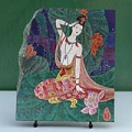 Chinese Lady in Lotus Flower Painting Reproduction on Marble Slab
