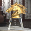 Golden Horse Head on Clear Crystal Base for Successful Feng Shui
