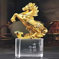 Golden Horse with Ruyi on Clear Crystal Base for Successful Feng Shui