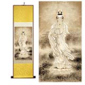 Kwan Yin on Lotus Flower Silk Painting