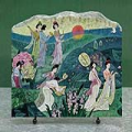Ladies in Trip Chinese Painting Reproduction on Marble Slab