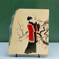 Lady with Plum Flower Chinese Painting Reproduction on Marble Slab