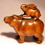 Hippo & Rhino Wooden Netsuke