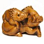 Wooden Netsuke--Pig & Boar